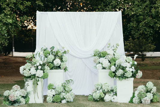 Hydrangea faux floral aisle arrangement detail